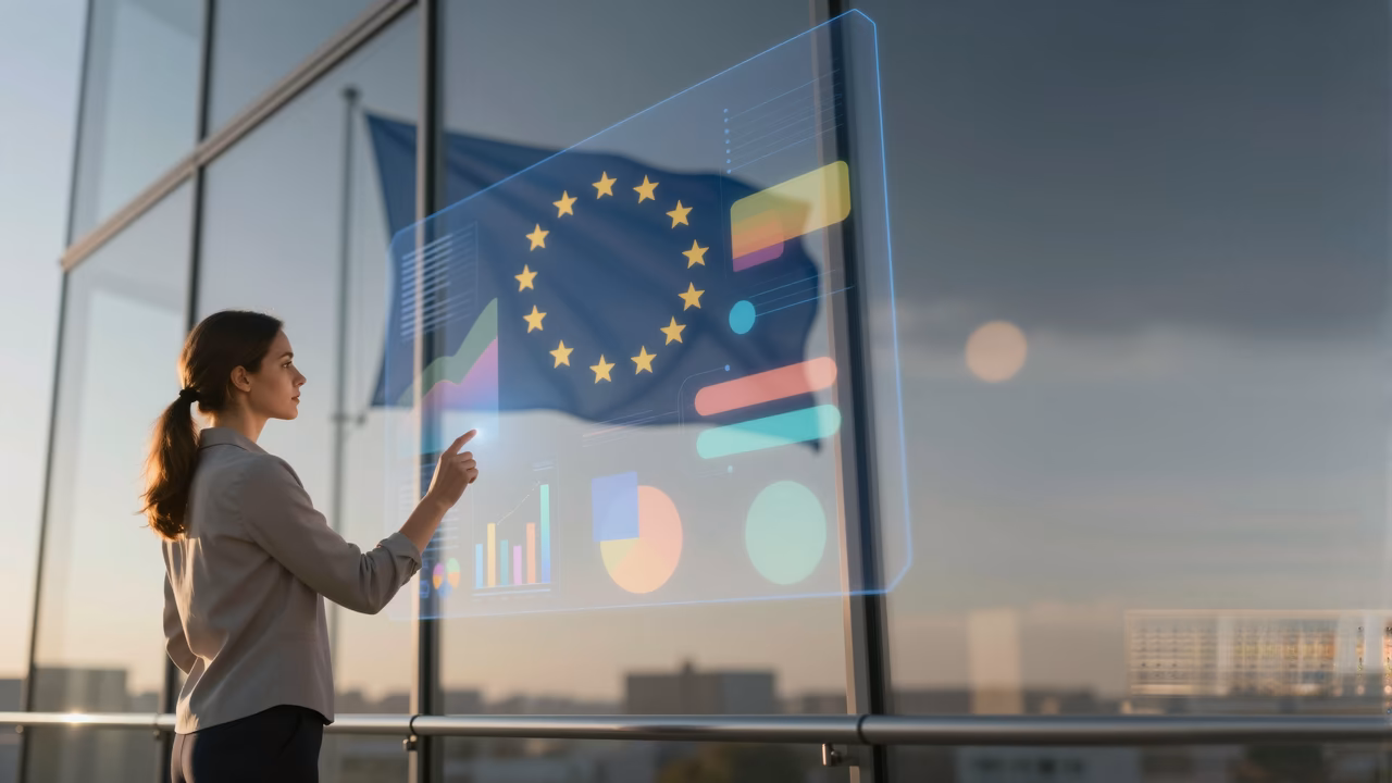 Infografía de los pasos de cumplimiento del AI Act para empresas españolas: inventario, clasificación, documentación, supervisión humana y monitorización