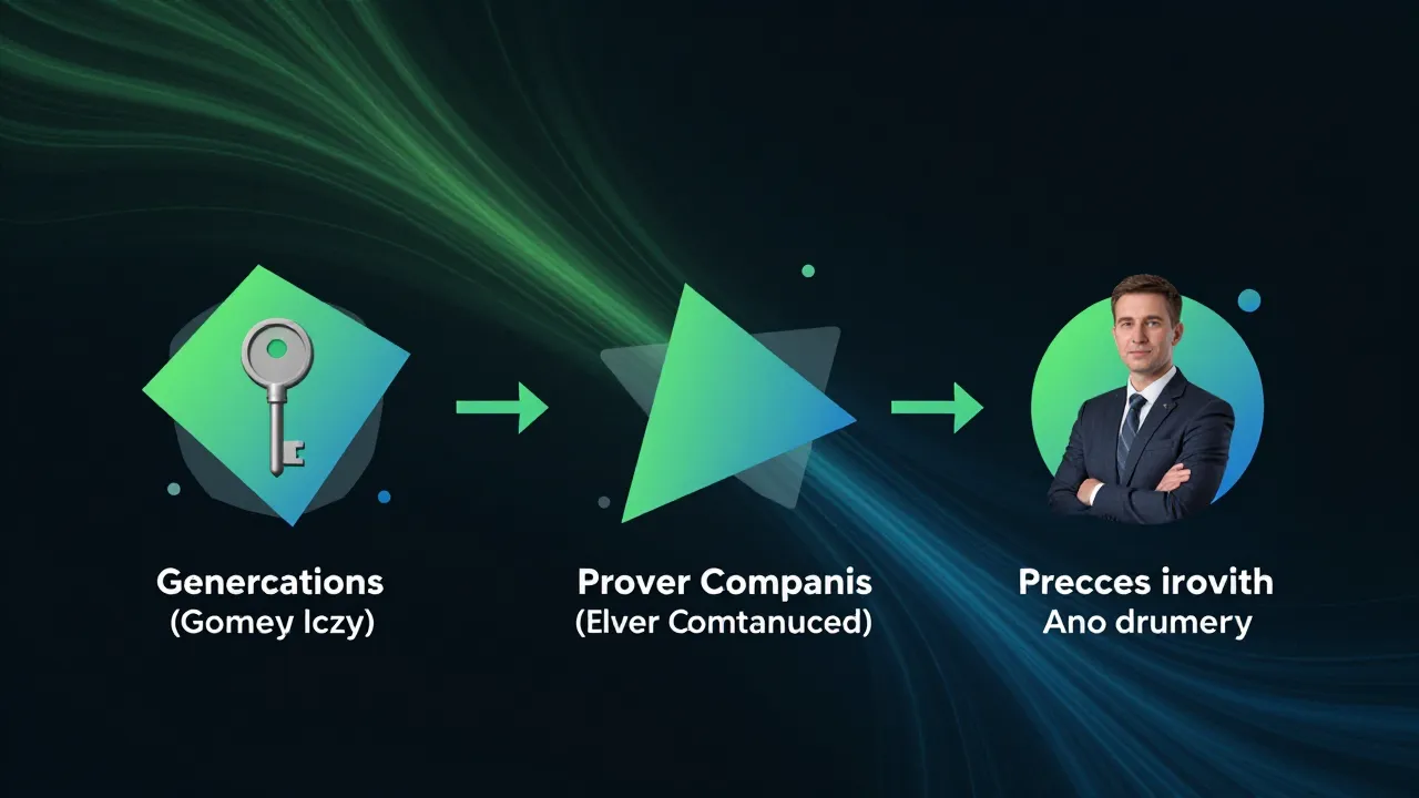 Diagrama del flujo del protocolo Groth16: desde el circuito aritmético hasta la generación y verificación de la prueba, pasando por la configuración de confianza