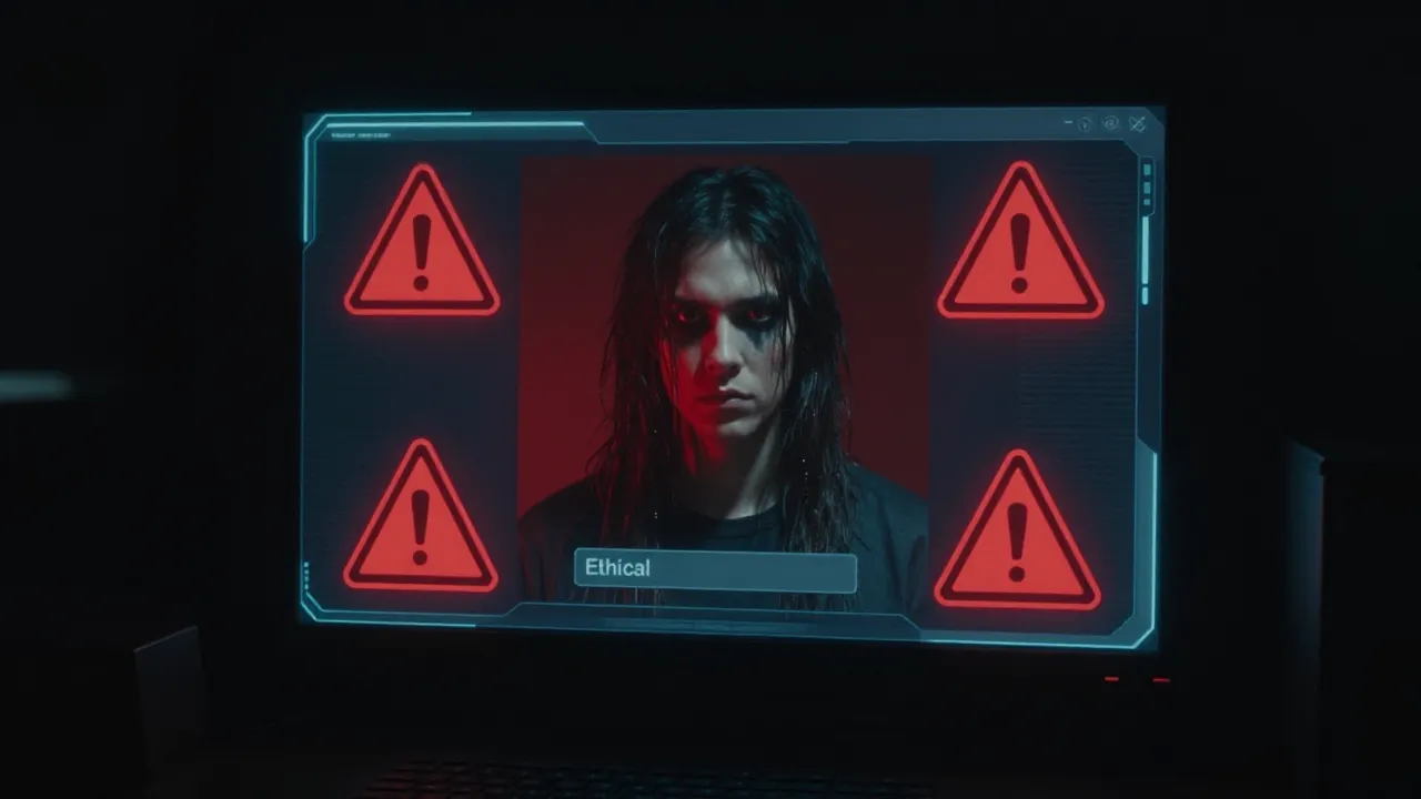 Interfaz de inteligencia artificial generando contenido problemático en una pantalla, representando la controversia de Grok y los deepfakes sexuales